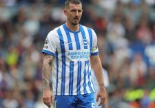 BRIGHTON, ENGLAND - APRIL 12: Lewis Dunk of Brighton & Hove Albion during the Premier League match between Brighton & Hove Albion FC and Leicester City FC at Amex Stadium on April 12, 2025 in Brighton, England. (Photo by Crystal Pix/MB Media/Getty Images)