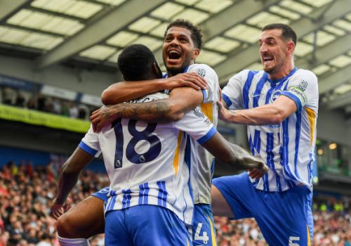 Georginio Rutter and Lewis Dunk celebrate (Photo by Jon Hobley | MI News) (Photo by MI News/NurPhoto via Getty Images)