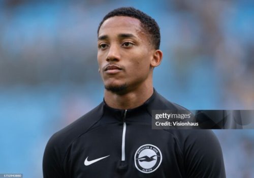 MANCHESTER, ENGLAND - OCTOBER 21: Joao Pedro of Brighton & Hove Albion lines up before the Premier League match between Manchester City and Brighton & Hove Albion at Etihad Stadium on October 21, 2023 in Manchester, England. (Photo by Visionhaus/Getty Images)